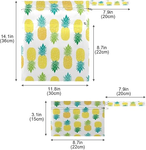 Miniatura 7 de ERKIES Cartoon Fruit Yellow Pineapple Wet and Dry Bags 2Pcs Waterproof Reusable Multifunctional Organizer with Zippered Pockets Can be Used for