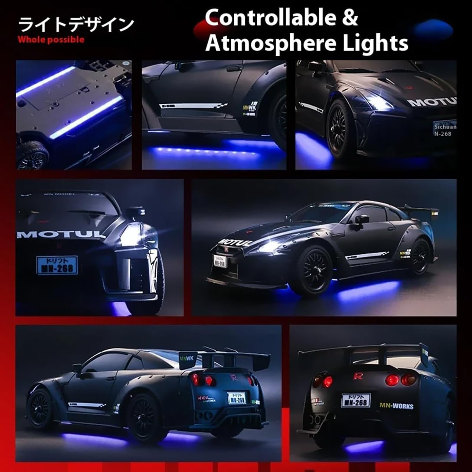 RC Drift Car dla dorosłych, zdalnie sterowany model samochodu wyścigowego w skali 1/16 2,4 GHz, RC Drift Vehicle z podwójną prędkością, podwójnymi oponami i światłami LED,Silver,1 Battery