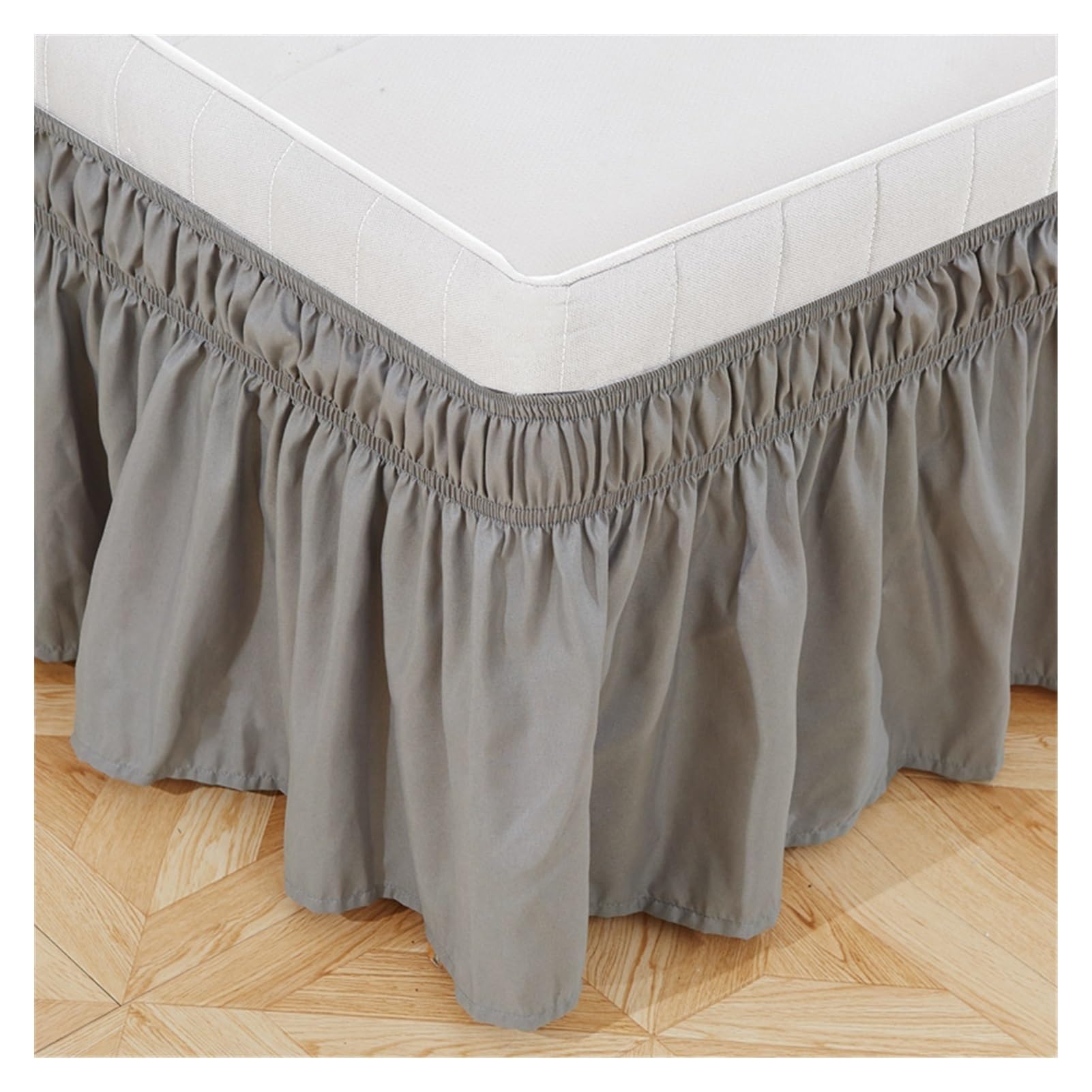 WENYOG Bed skirts Wrap Around Bed Skirt Queen King Size White Skirts Light Grey Solid Hotel Ruffles For Decoration(Light Grey,180x200x38cm)
