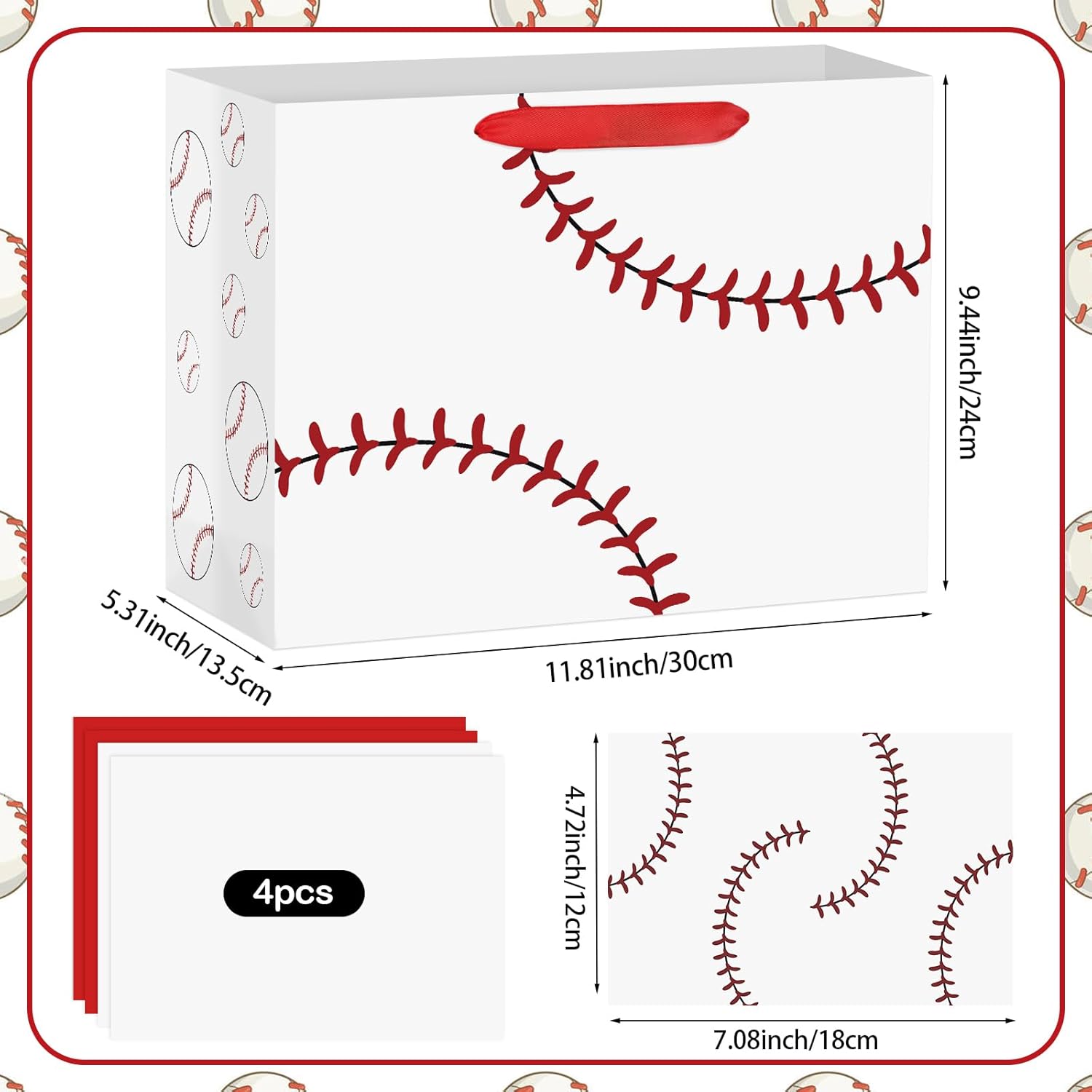 Hooqict Baseball Gift Bag Baseball Birthday Party Gift Wrapping Bag with Handles, Tissue Paper, Greeting Card for Kids Boys Men Sport Themed Birthday Party Favors Supplies