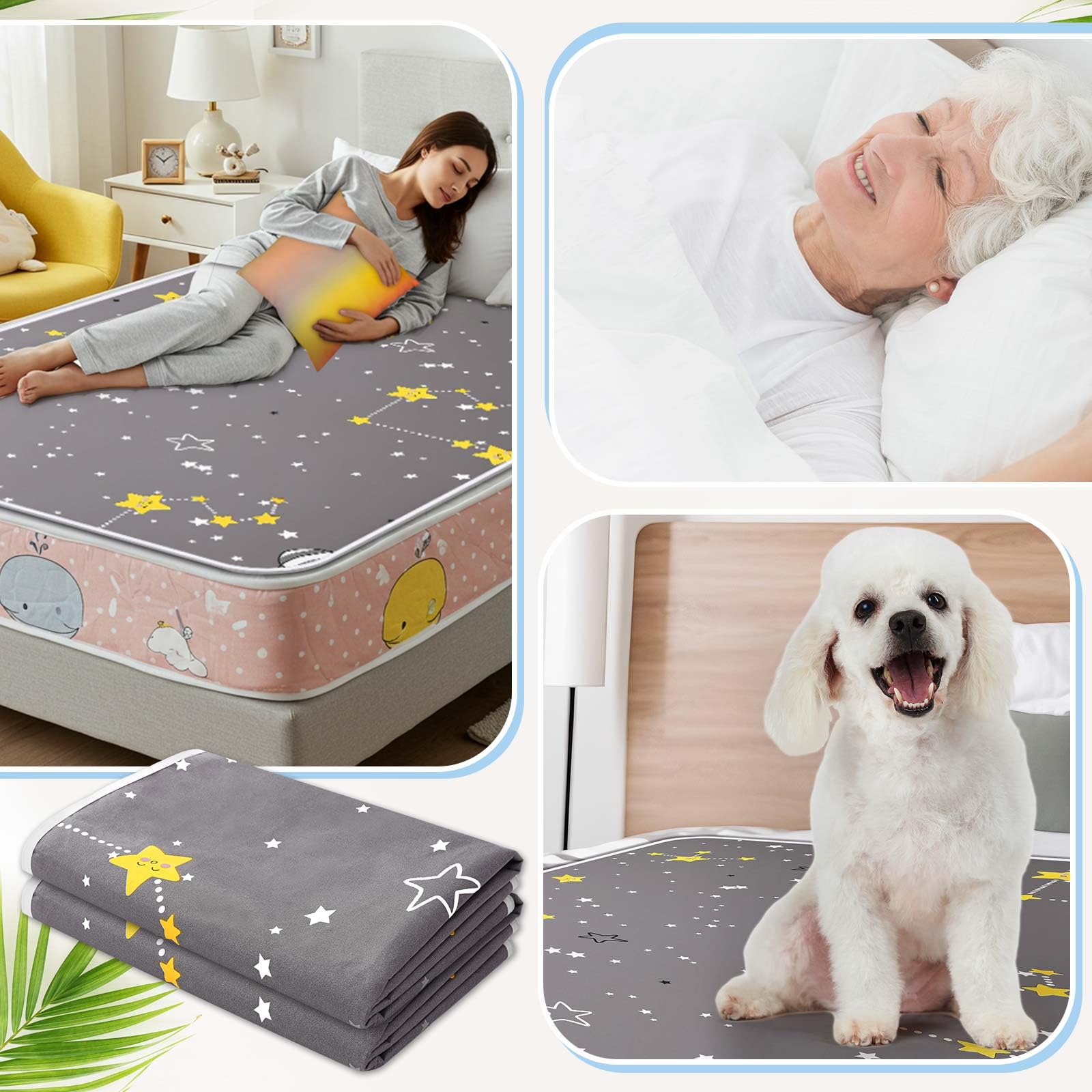 Tisancy 1 almohadilla de cama impermeable para incontinencia, lavable, de 60 x 78 pulgadas, grande, reutilizable, de doble cara, protector de colchón impermeable para niños, adultos, ancianos y