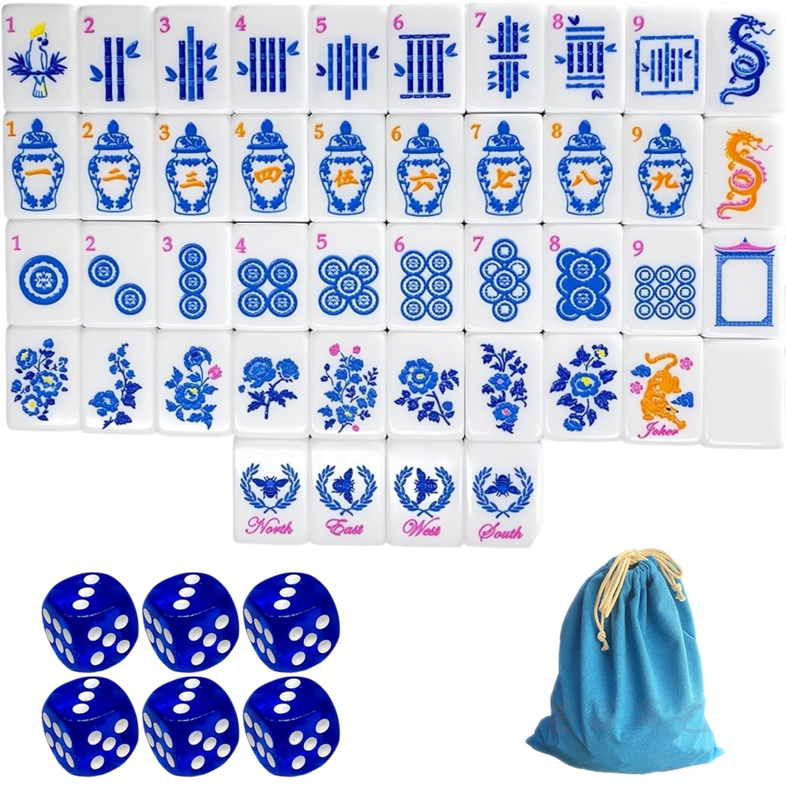 160-teiliges 4-lagiges Mahjong-Set – Amerikanisches Reisespiel aus Acryl mit leeren Spielsteinen und Tasche(White)