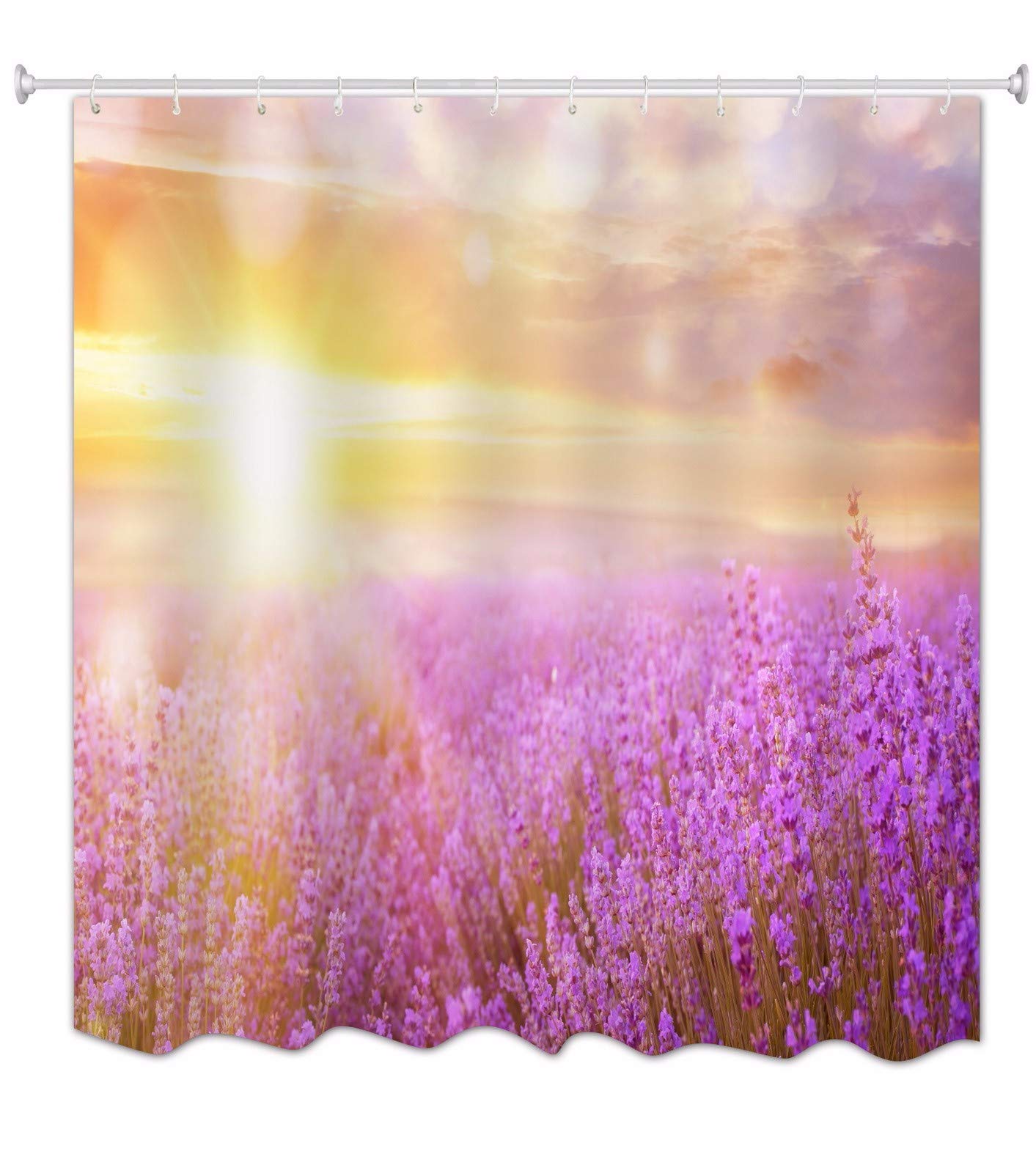 A.Monamour Sunset Over A Summer Purple Lavender Field Nature Landscape Scenery Picture Print Waterproof Mold Resistant Polyester Fabric Shower Curtain For Bathroom Accessories 180X200 Cm / 72"X78"