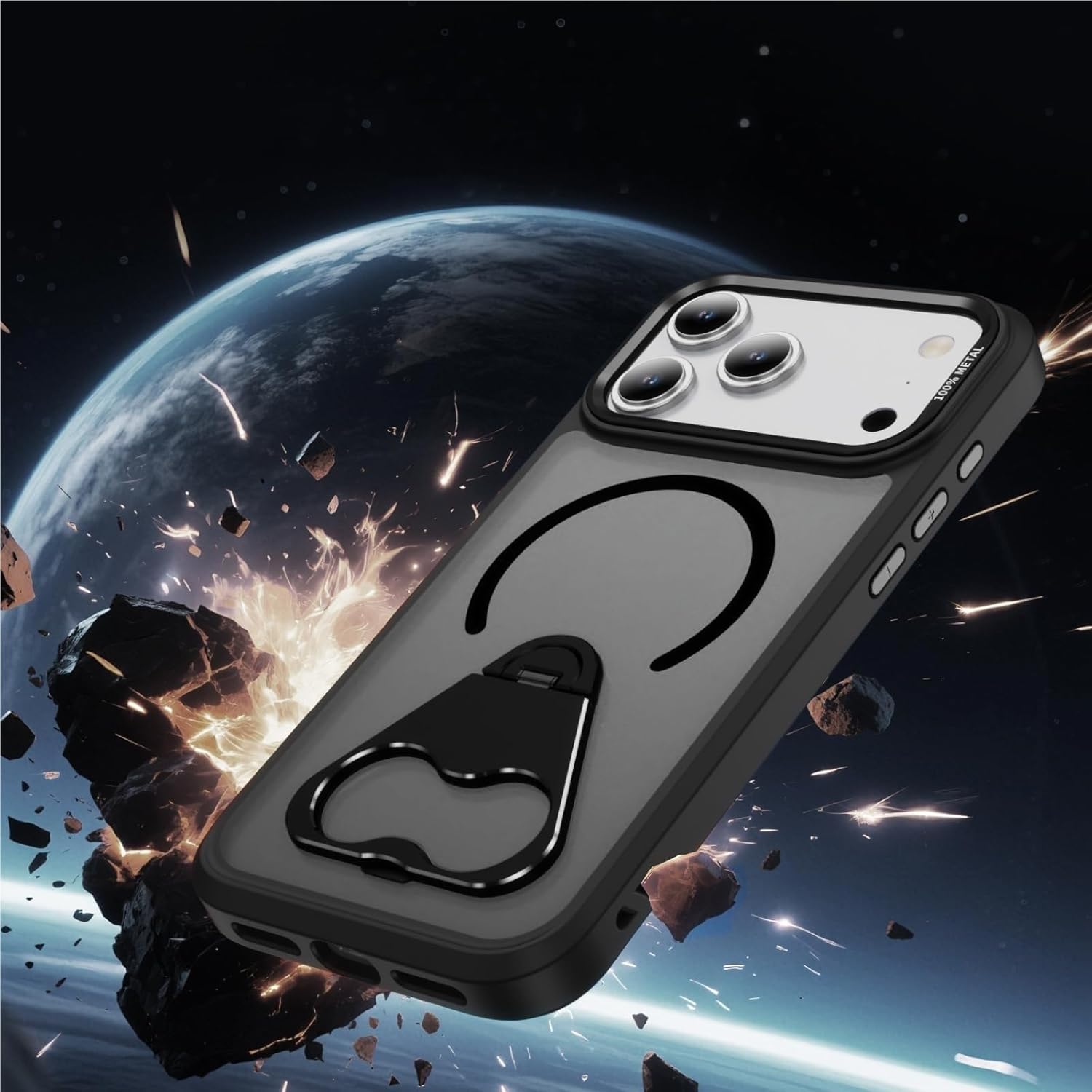 Magnetic Frosted Translucent Case for iPhone 17/17 Air/17 Pro/17 Pro Max, Rotating Folding Ring Kickstand & Shockproof Protection Cover(Gray,17)