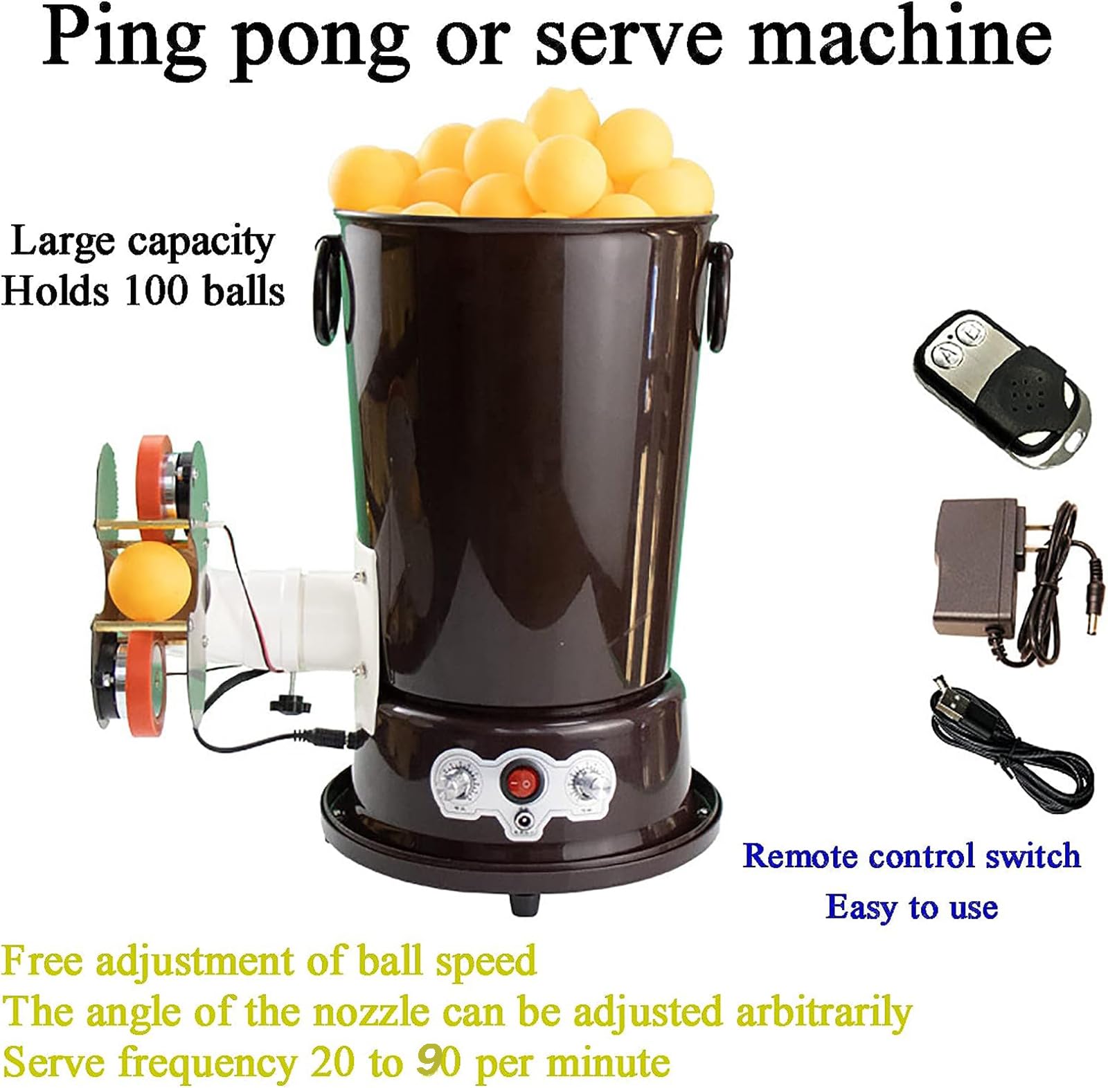 Ping Pong Robot Machine, Automatic Table Tennis Ball Machine, 4-40 M/S, Hold About 100 Balls, 360° Nozzle Manually Adjusted, Speed ??Regulation, for Home School Practicing
