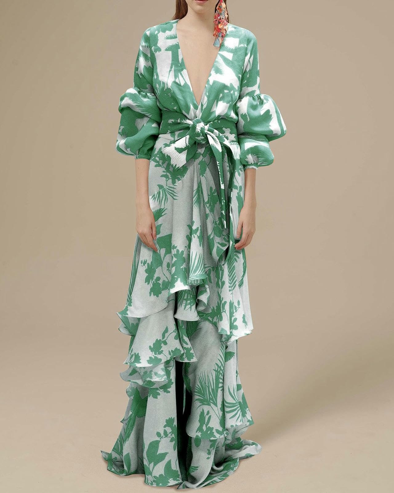 Robe De Mode À Imprimé Floral pour Femmes-Vert-l