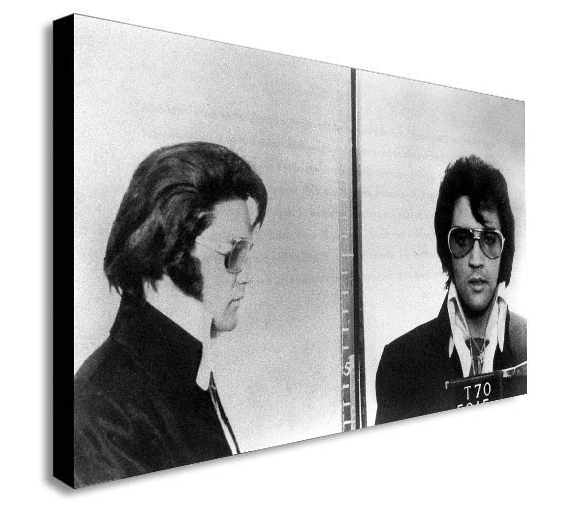 Fab Elvis Presley Police Mugshot - Canvas Wall Art Framed Print- Various Sizes (A2 24X16 Inches)