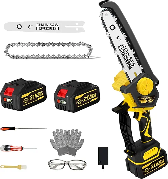 Mini Chainsaw - 8" Mini Cordless Chain Saws with Convenient Tension Adjustment Knob and Automatic Oiler System, Handheld Mini Chain Saw 21V 4Ah Battery Powered for Wood or Trees Branch Cutting