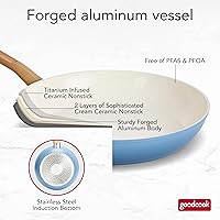 Vista 3 de GoodCook Juego de sartenes de cerámica saludable de 3 piezas con infusión de titanio, azul claro, utensilios de cocina de inducción, sartén