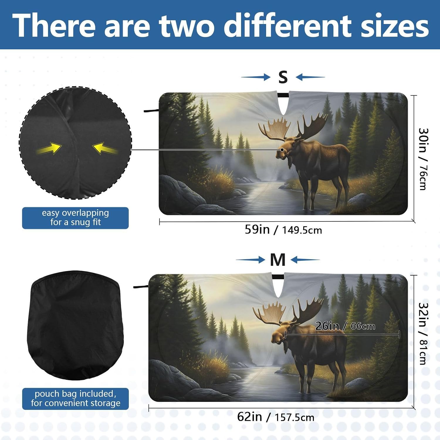 Vintage Forest Moose Windshield Sun Shade Car Sun Shade for Front Windshield Foldable Sunshades Sun Visor Protector Blocks UV Rays for Car Truck SUV