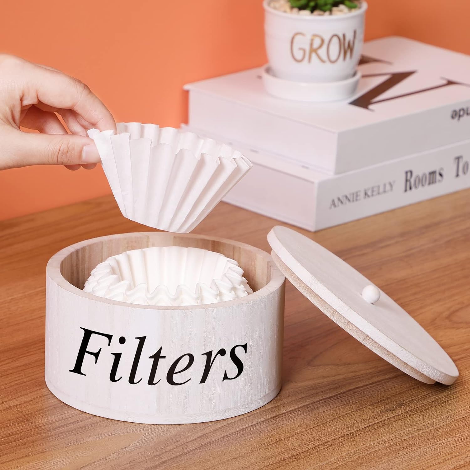 Chunful Coffee Filter Container, Wooden Coffee Filter Storage with Lid