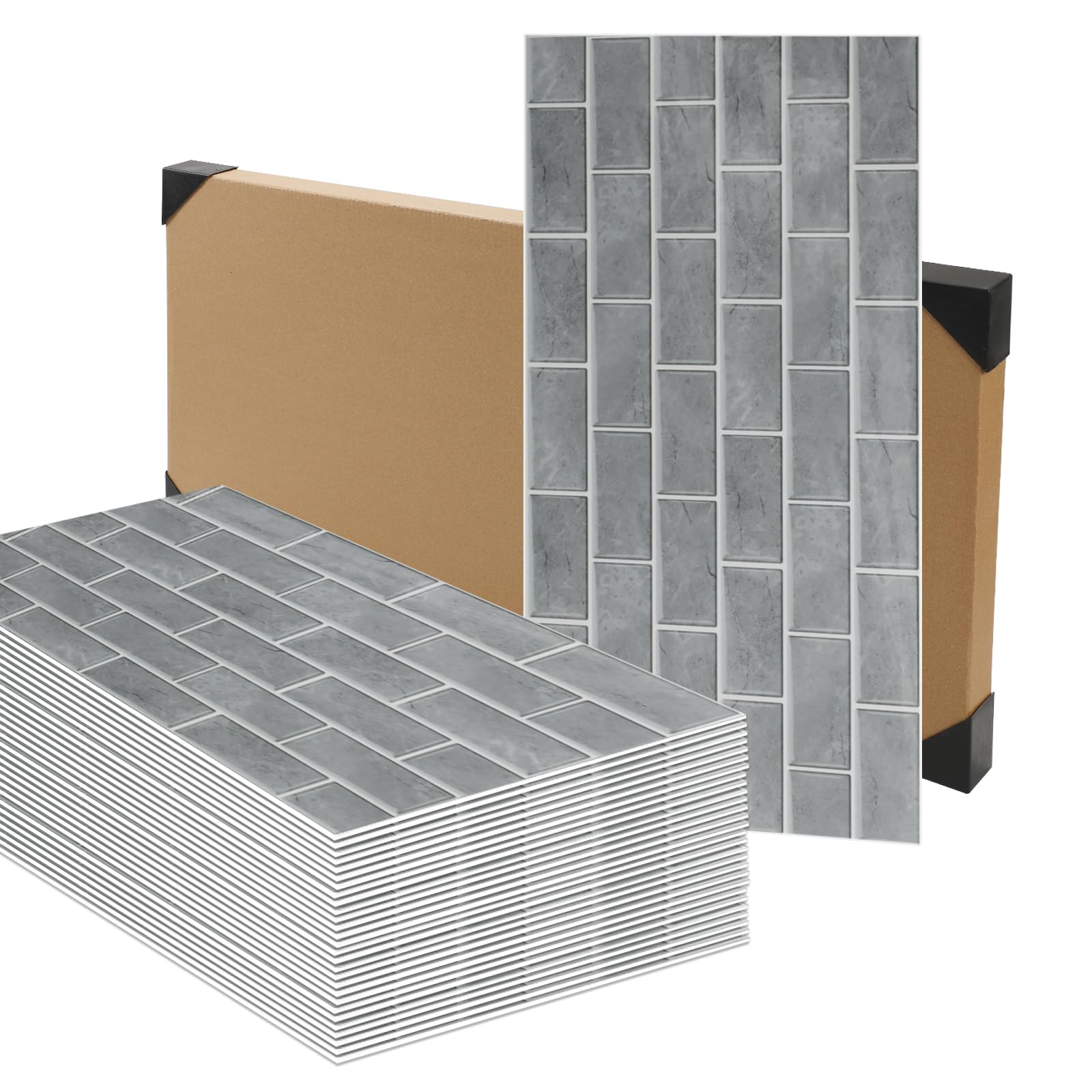 LMYSXAOZ 20PCS Tile Sticker, Grey Brick Self Adhesive Stick on Tiles Transfer Sticker for Bathroom Kitchen, Splashback, Peel and Wall