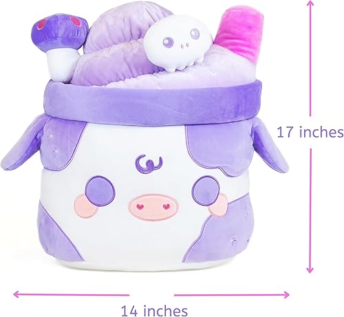 Miniatura 4 de Cuddle Barn PlushGoals - Muoshake de brujas de tamaño abrazo  Juguete de peluche Kawaii morado súper suave de vaca suave, 17 pulgadas