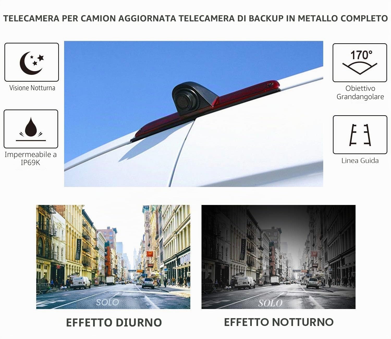 Telecamera retromarcia per Fiat Ducato/Citroen Jumper/Relay/Peugeot Boxer 2006-2017 Telecamera retrovisore specifico per veicolo senza forare sostituire la 3. Luce freno con la retrocamera