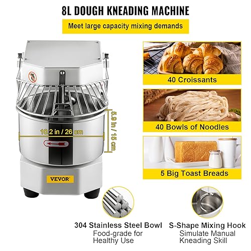 Miniatura 3 de VEVOR Mezclador de alimentos comercial capacidad de 73 cuartos de galón máquina amasadora de masa doble rotación de 450 W con cuenco de acero