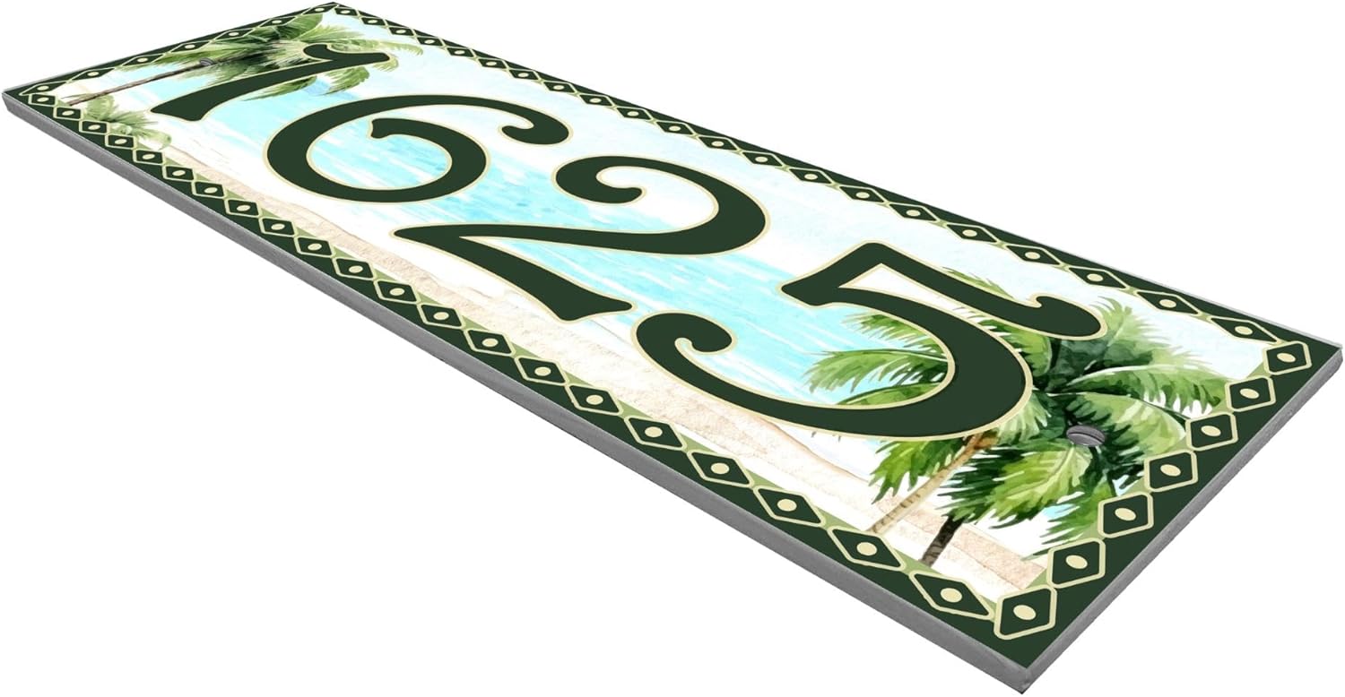 Ocean Palm Trees Themed Ceramic Tile House Number Small Address Plaque