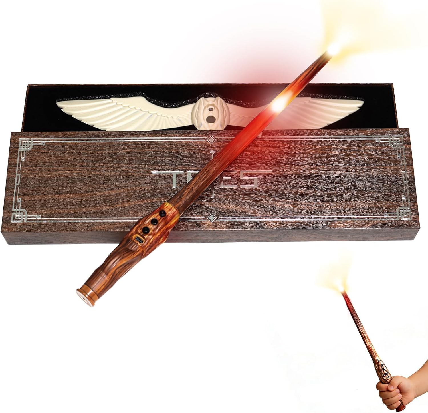36CM Magic Wizard Wand with Three Dynamic Light Effects Magnetic Wing Base