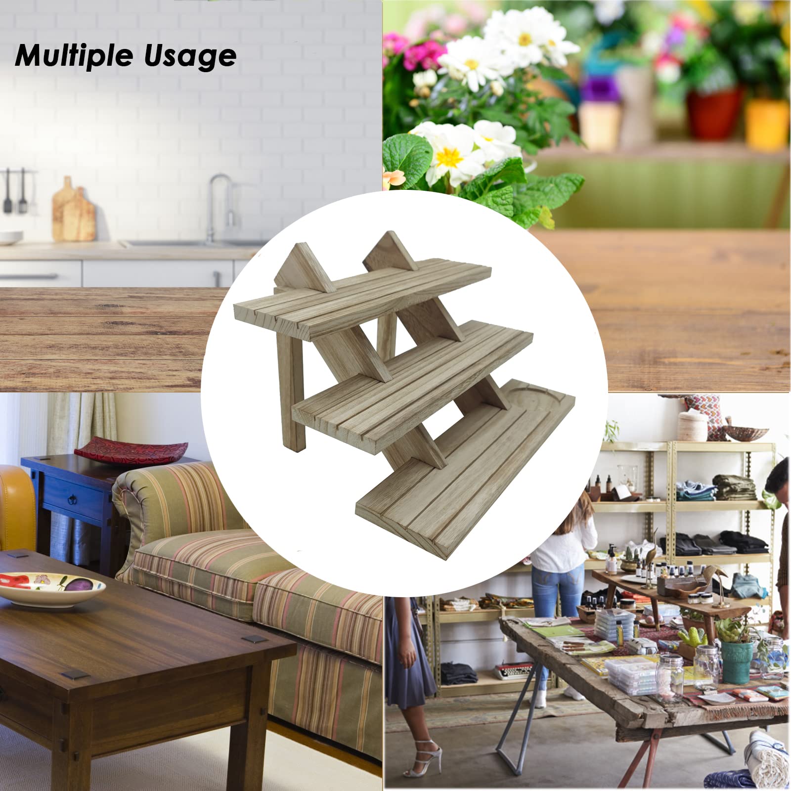 61Pcs Wood Earring Display Shelf Retail Jewelry Display Stand Ring Bracelet Multi Layer Display Rack Portable Storage Organizer with 60 Pcs Earring Card for Jewelry Display Business,3-Tier (Wood)