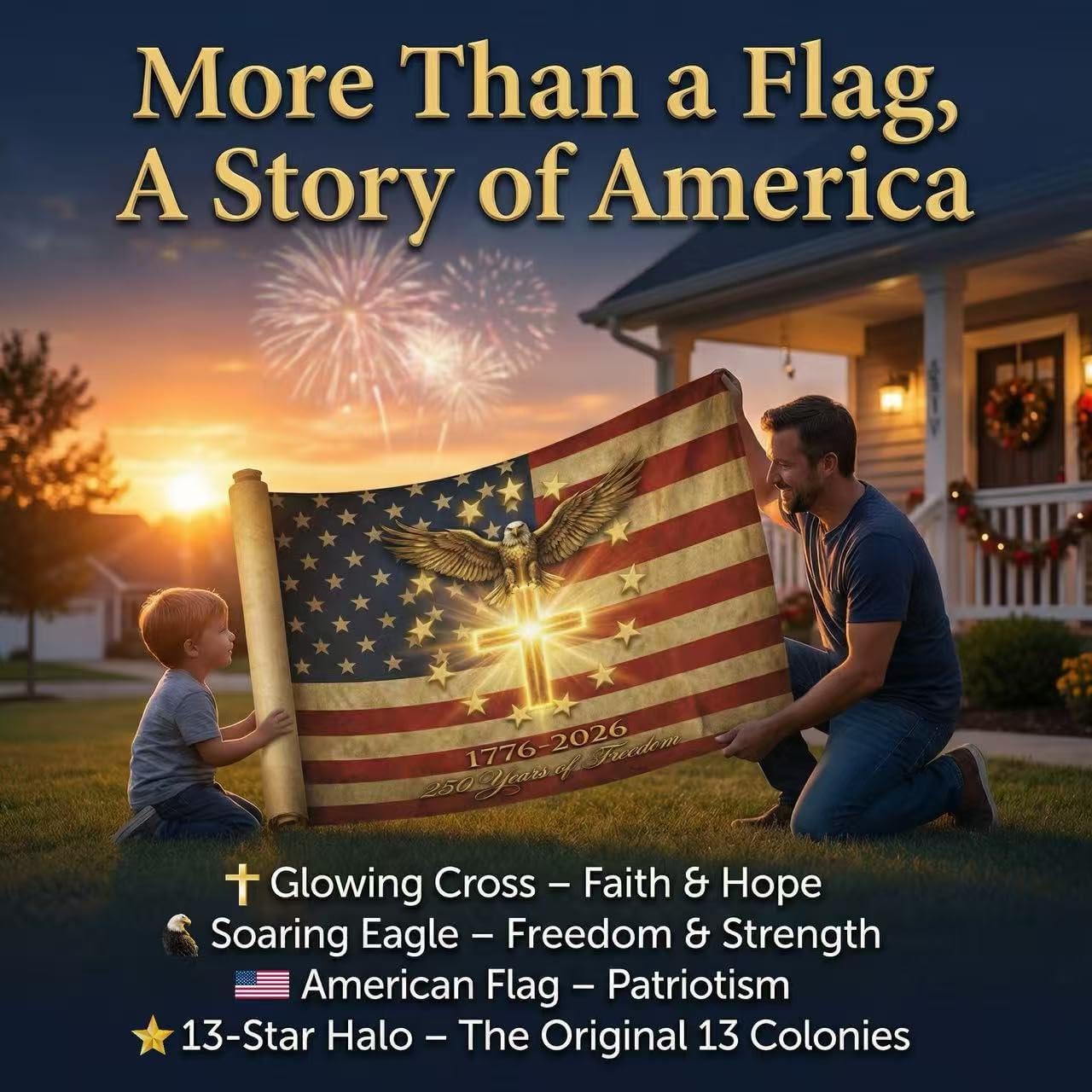 250 Anniversary USA Flag 3x5 Ft, 1776-2026 America 250th Flag with Cross, 250 Year American Anniversary Flag for Outdoor, Double-Sided 3-Ply Heavy-Duty Fade Resistant UV Protection