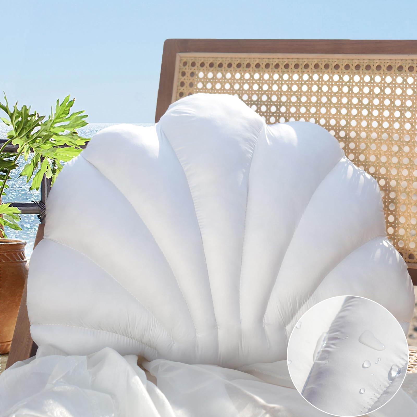 YRXRUS Outdoor Seashell Pillow White Shell Pillows 17x13 Inch Waterproof Throw Pillows for Beach Patio Furniture Sofa Garden