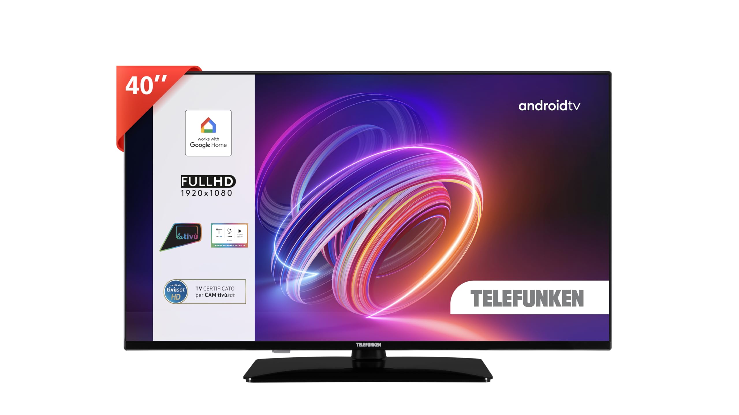 TELEFUNKEN 2025 Smart TV 40" Full HD TE40750B49V4DAZ, TV LED 40 Pollici con Google Assistant Integrato, Compatibile con Google Home, Digitale DVB-T2, Dolby Vision HDR10, Android TV, Dolby Audio