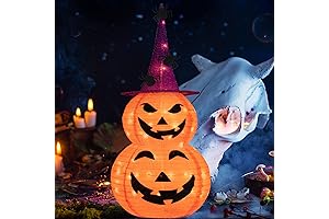 N&T NIIETING Stacked Pumpkins Halloween Indoor 3FT Jack O Lantern Pumpkins Decor (55 LED)