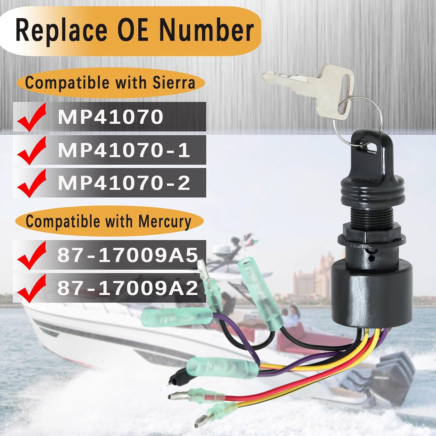 Boat Ignition Switch with Key for Mercury Mariner Outboard Motor Control Box with 2 Keys 3 Position 6 Wire Connectors -Replace for Mercury Ignition Switch 87-17009A2 87-17009A5