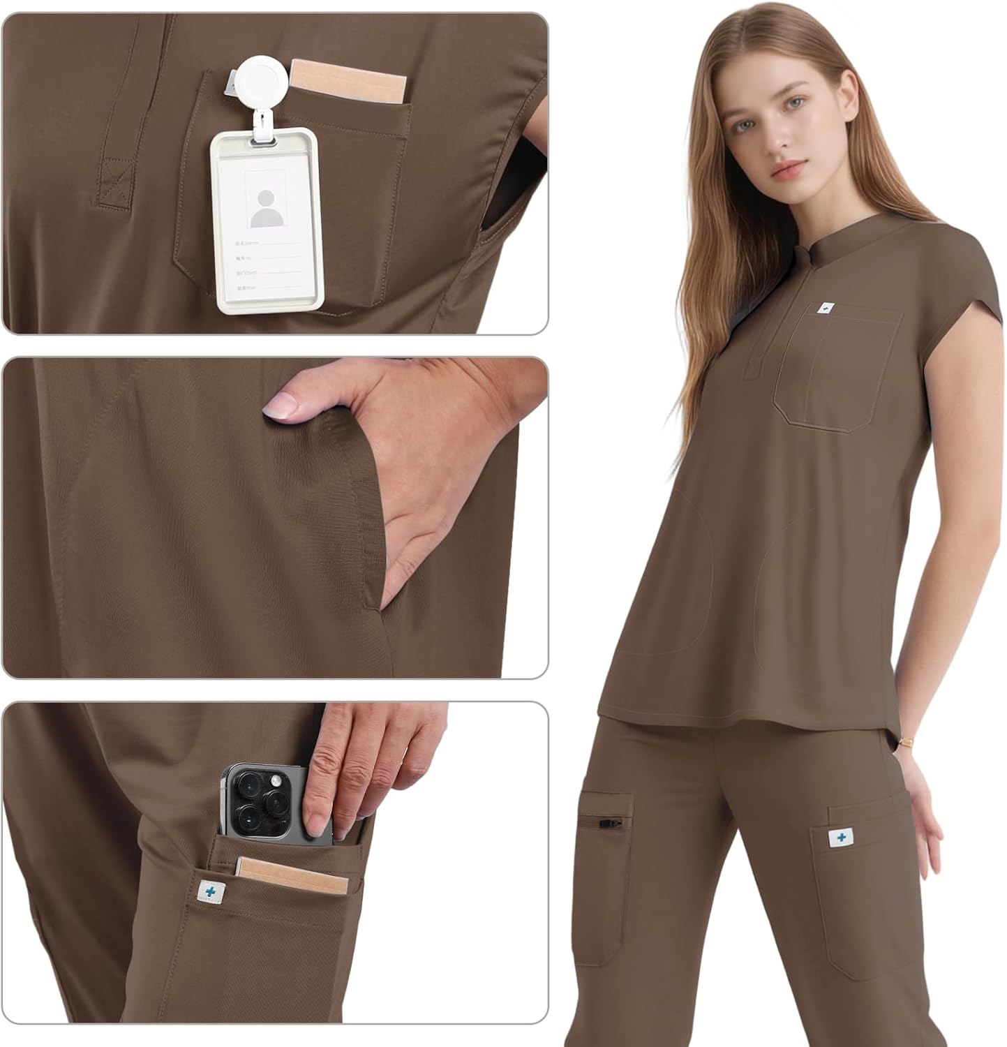 Scrubs for Women Set - Cool Stretch Scrub Top & Jogger Pants with 11 Pockets Breathable Nursing Uniform Scrub Suit - Image 3