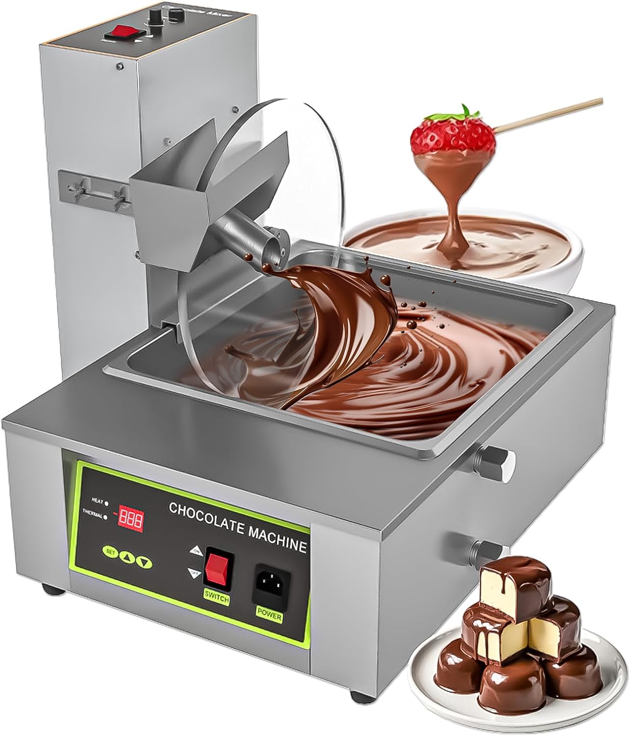 Professional Chocolate Melting Machine with Mixing Wheel - 35-55RPM Adjustable Speed for Even Tempering, Coating & Molding - Stainless Steel Commercial Grade for Bakeries & Candy Shops C
