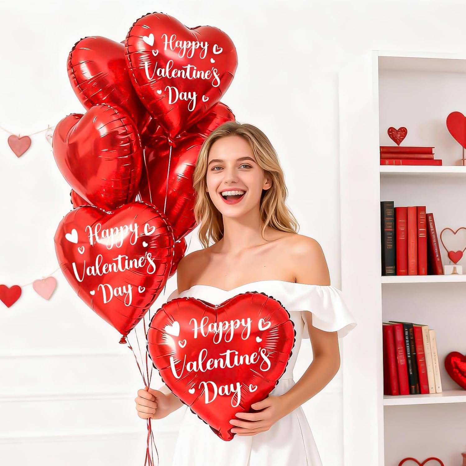 Valentines Day Balloons, 18Inch Happy Red Valentines Balloons, Red Heart Foil Balloons, 12PCS Love Heart Shaped Helium Balloon for Romantic Celebrations Valentines Day Anniversary Party Decoration - Image 6