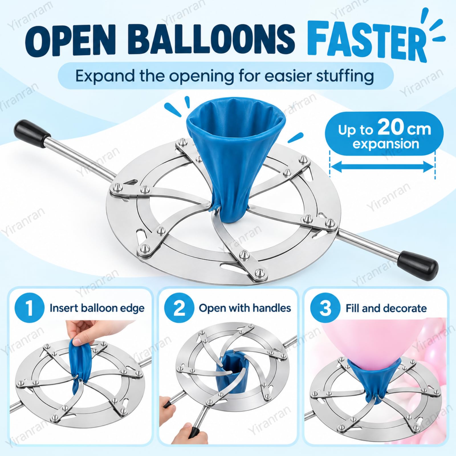 Herramienta Para Expandir Globos, Máquina De Acero Inoxidable Para Inflar Globos, Expansión De Hasta 20 Cm, Mangos Dobles Y Postes Redondeados, Para Decoración De Globos De Bodas Y Fiestas De