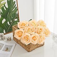 Vista 3 de Rosas Artificiales 10 unidades Ramo de Flores Abiertas Tallos de Rosas Artificiales para Arreglos de Boda, Ramo de Novia, Centro de Mesa, Flores