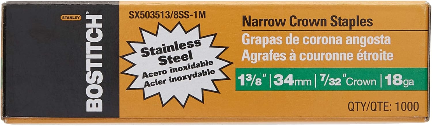 Bostitch Sx503513/8ss-1m 1-3/8"leg 18-gauge 7/32" Narrow Crown Stainless Steel Staples(1000)