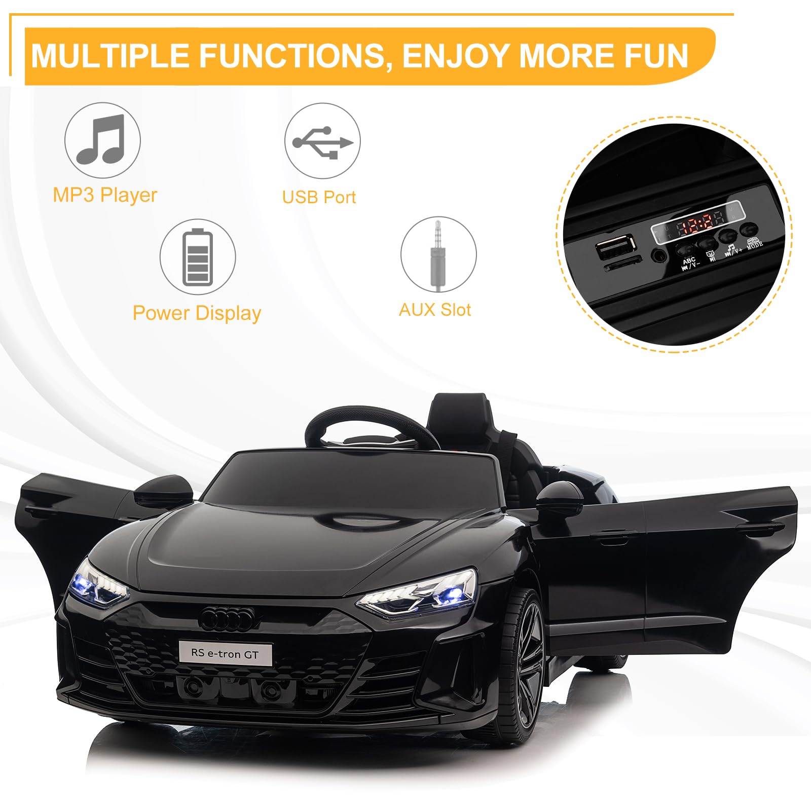 LEADZM Elektro Kinderauto 12V Kinder Elektroauto Kinderfahrzeug Schwarz | Musik & Hupe & Scheinwerfer, 3-5km/h für Kinder