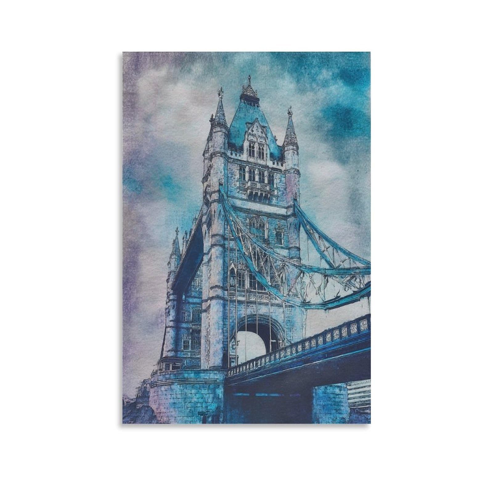 Cnaheiz Unframe-Style London Tower Bridge 20X30inch(50X75cm) Vintage Travel Poster Watercolor Canvas Art
