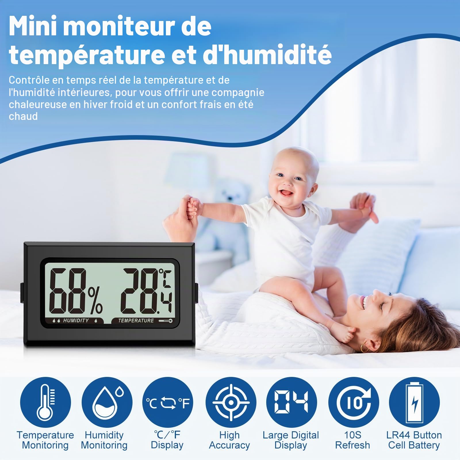 8PCS Pixelure Thermomètre Hygromètre Mini Numérique Thermomètre Intérieur Thermometre Frigo Digital, D'ambiance Moniteur de Température et Humidimètre à Haute Précision Capteur Humidité Température