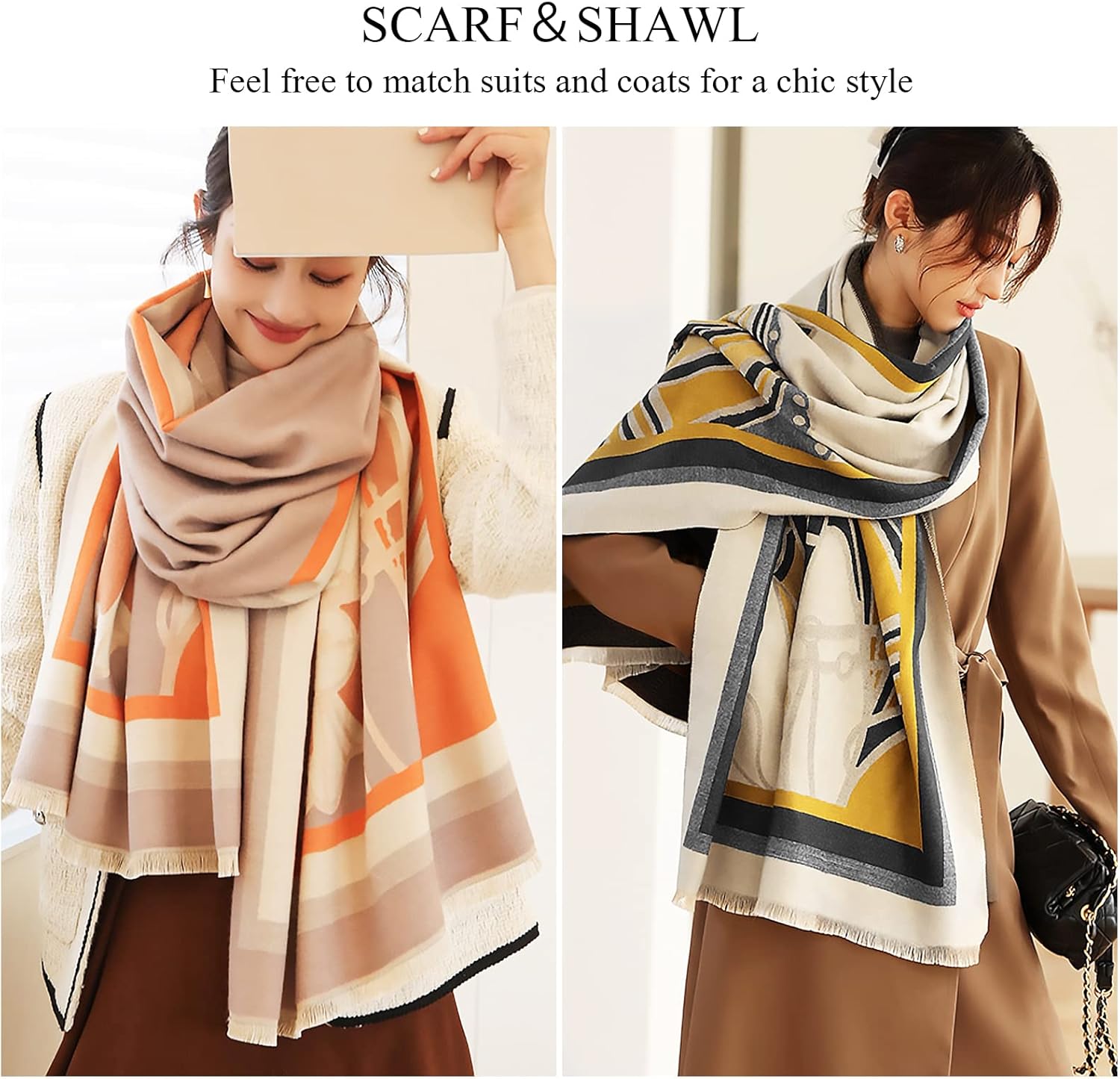 Winter Scarf Cashmere Shawl Women Retro Horse Letter Pattern Warm Pashmina Scarves With Tassel Soft Long Wrap Stole - Image 6