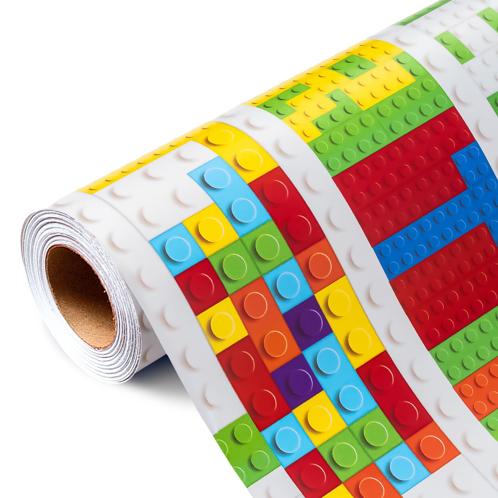 MAYPLUSS Birthday Wrapping Paper, 17IN x 16.5FT Building Blocks Gift Wrap