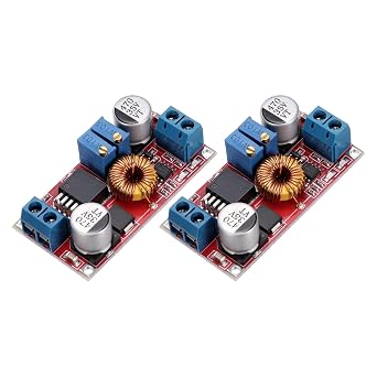 sourcing map 2Pcs Buck Converter Voltage Regulator 5-32V to 1.25V-30V 5A Constant Voltage Current Step Down Power Module for Power Adjustment Power Transformers, Red, Horizontal