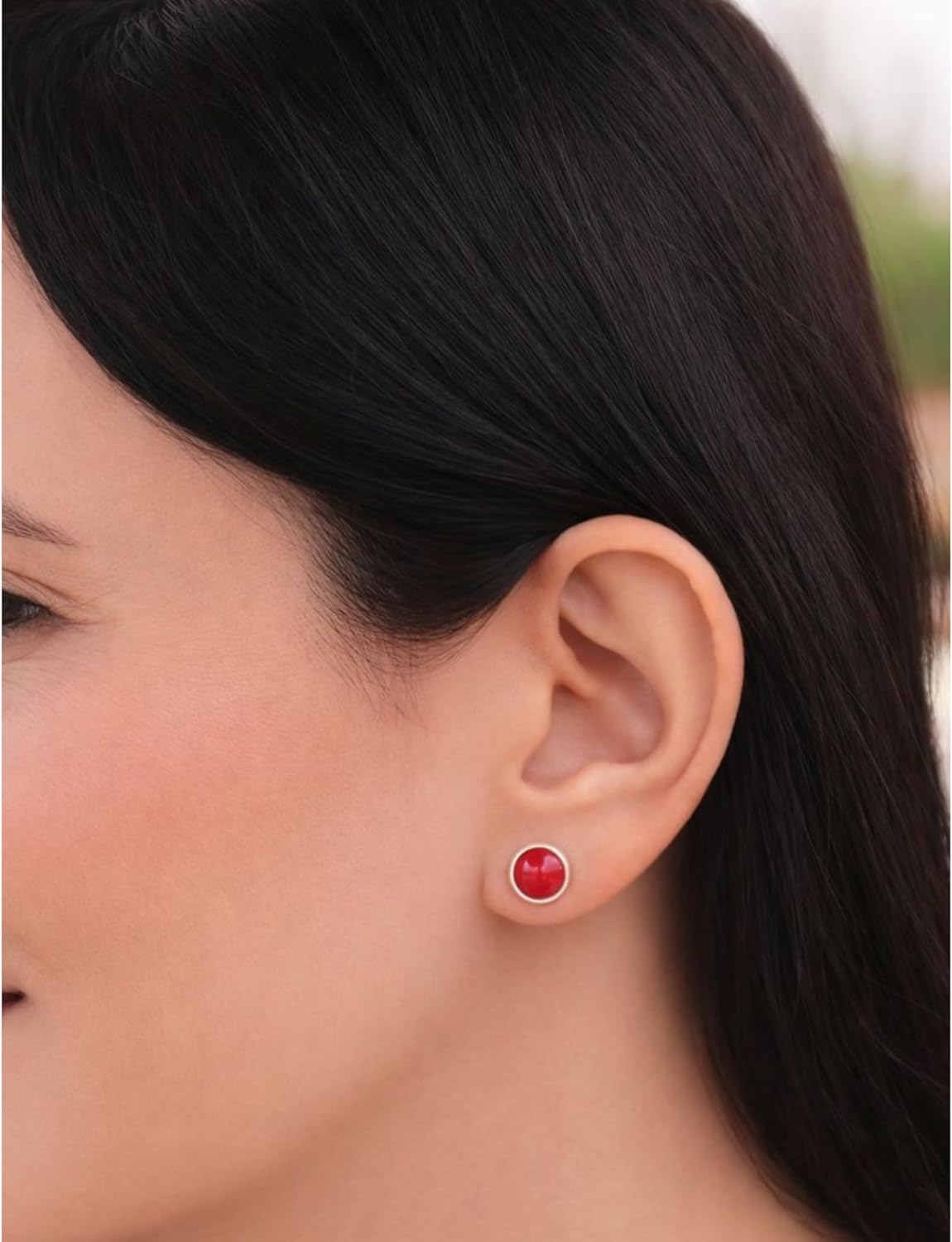 Sterling Silver 925 Round Gemstone Handmade Stud Earrings for Women & Men - Image 2