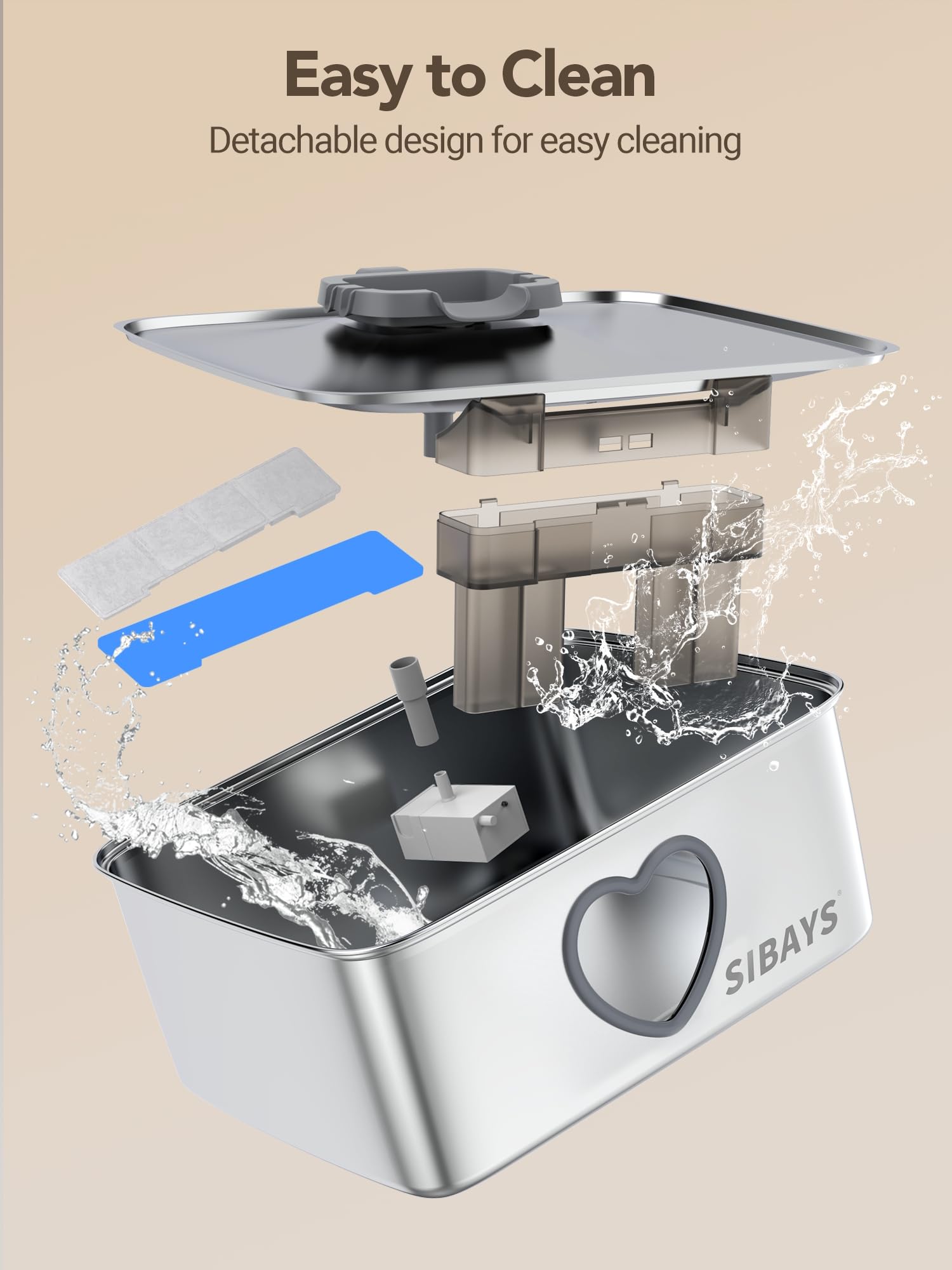 SIBAYS 15L Large Dog Water Fountain, 4 Gal Stainless Steel Pet Water Fountain for Dogs Inside, Ultra Quiet Automatic Dog Water Bowl Dispenser with Water Level Window & LED Light, Easy to Clean FS80 - image 8