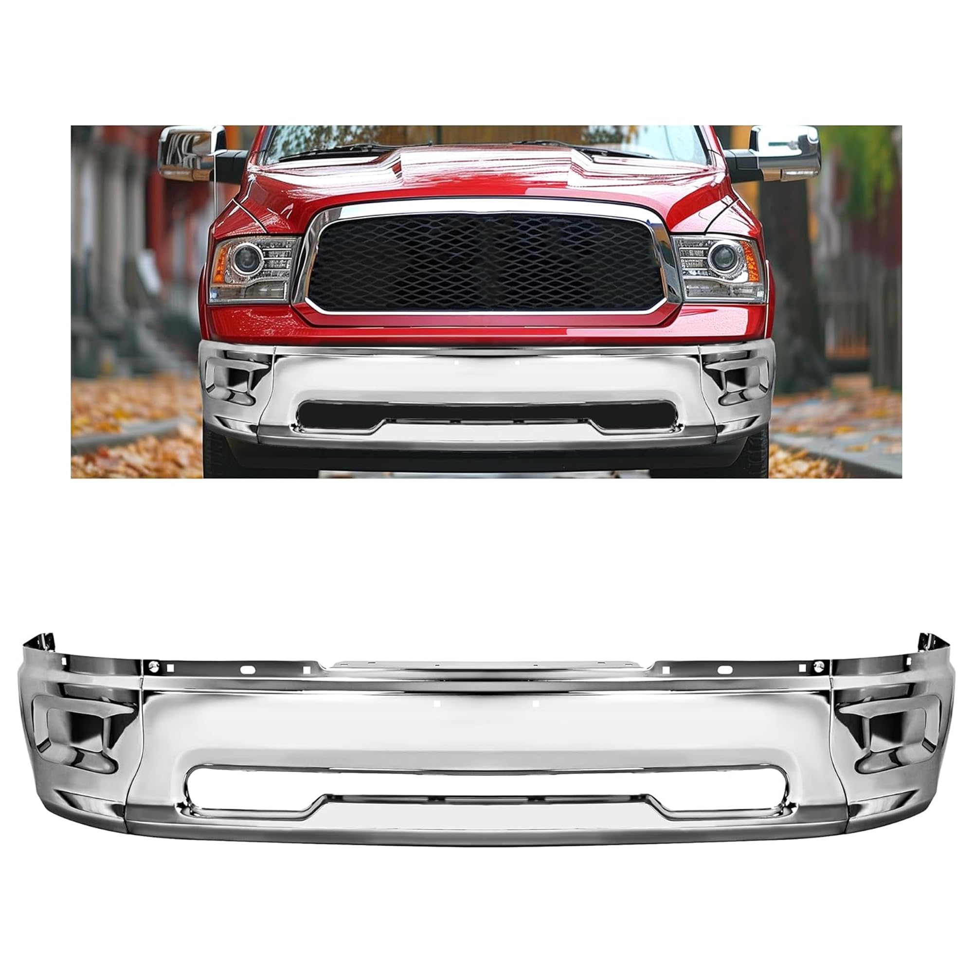 KUAFU Front Bumper Face Bar Compatible with 2009-2010 Dodge Ram 1500 2011-2012 Ram 1500 W/O Fog Lights Holes Replacement for CH1002387, 55112627AB