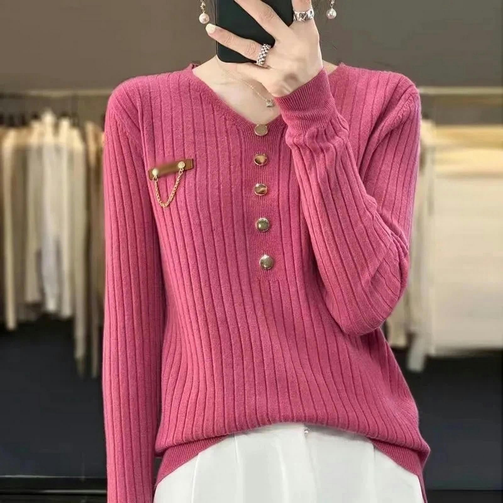 Sweter dla kobiet swetry damskie wiosna jesień dekolt w serek dzianinowe swetry luźna koszula sweter jednolity sweter