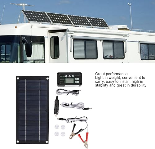 Miniatura 3 de Ejoyous Kit de panel solar, 600 W, cargador de panel solar monocristalino de silicio 100 A, kit de panel solar con cable de extensión, clip de