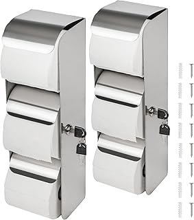 Desyeryamimi Toilettenpapierhalter mit Schloss, 3 Rollen, Edelstahl, Wandhalterung, Doppelrollen-Toilettenpapierhalter für Badezimmer/Toilette, 2 Stück