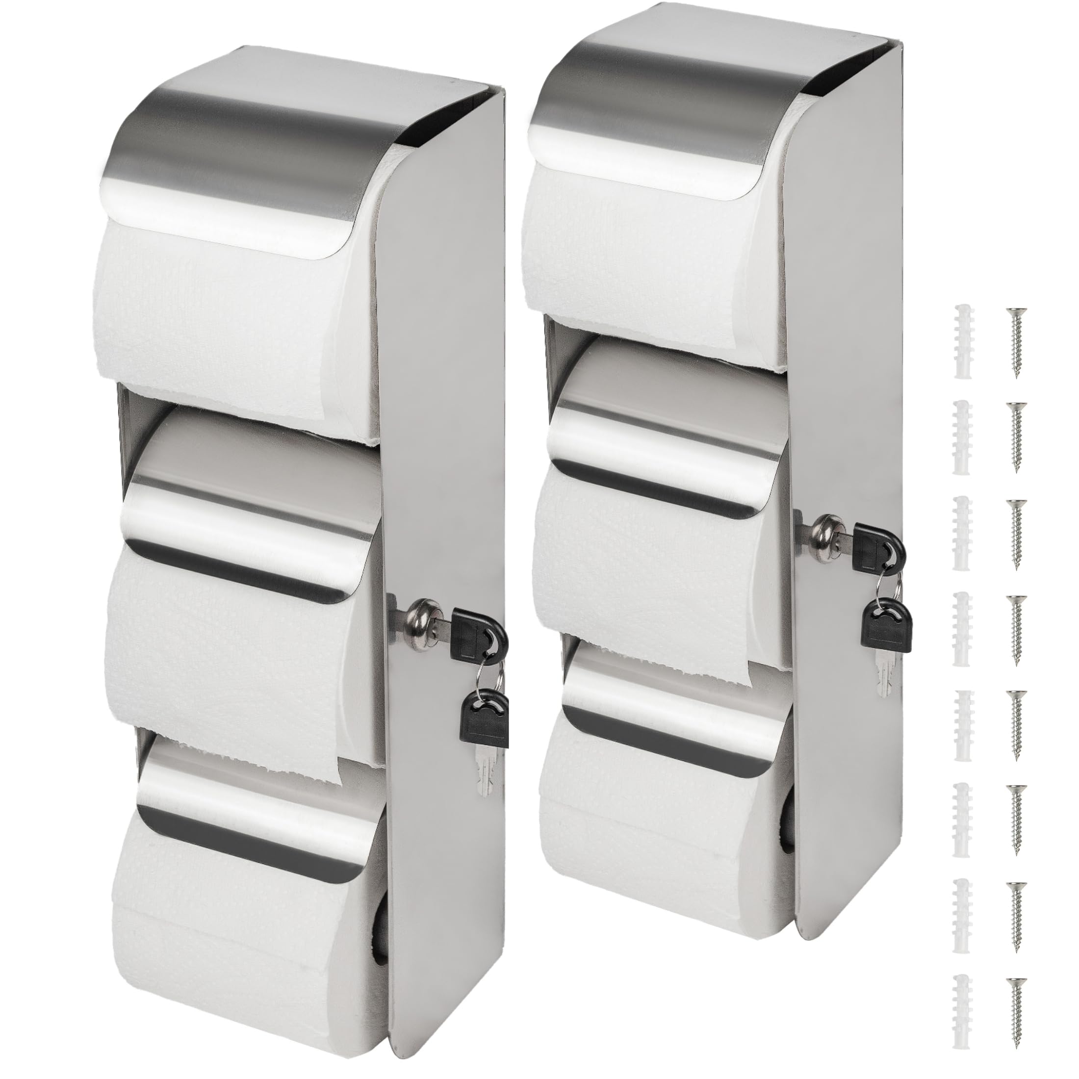 Desyeryamimi 2Pcs Commercial Toilet Paper Holder with Lock- 3 Roll Stainless Steel Toilet Paper/Tissue Dispenser Wall Mount- Double Roll Toilet Tissue Holder for Bathroom/Restroom