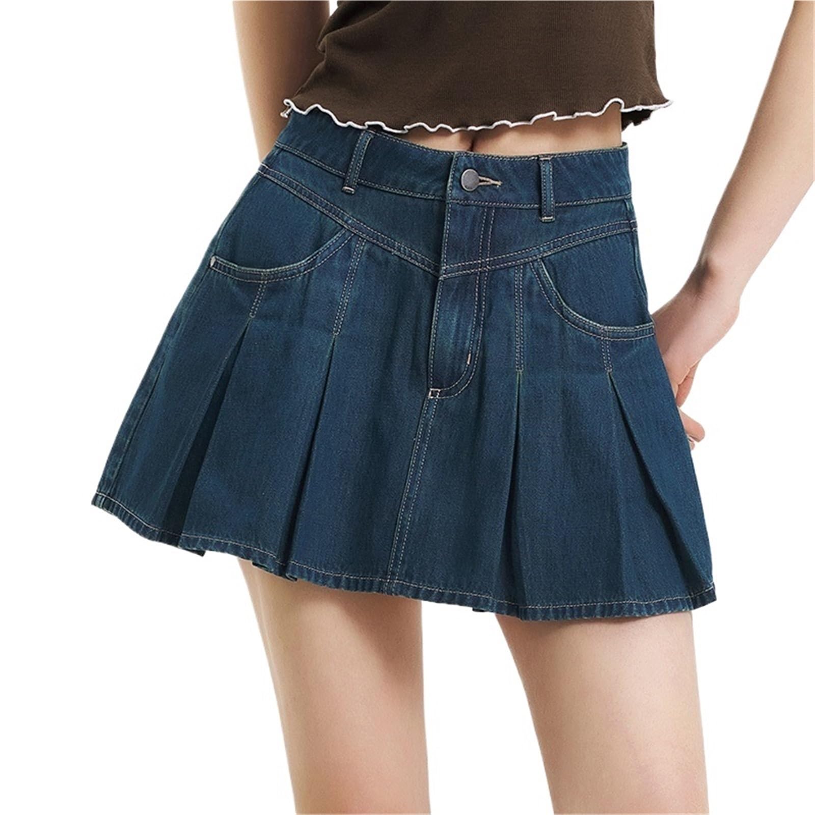 Plisseerock Denim Plissee Rock Frauen Kühlen Verspielt Sommer A Linie Mini for Süße Cool Girl Stil(S)