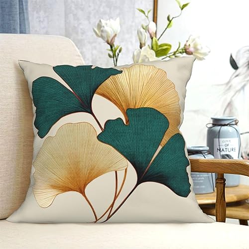 Miniatura 5 de LOHDALOLF Juego de 4 fundas de almohada de hojas de oro verde azulado de 18 x 18 pulgadas, fundas cuadradas decorativas para sofá, patio