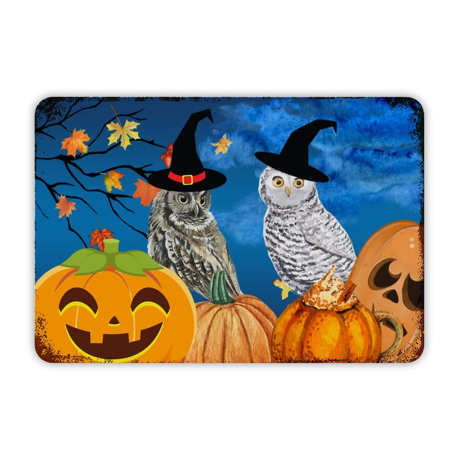 ENEDNATE Farmhouse Man Cave Metal Sign Halloween Pumpkin and Owl Retro Aluminum Tin Metal Signs for Indoor & Outdoor Yard Office Kitchen Living Room Door Home Décor 8x12 Inch