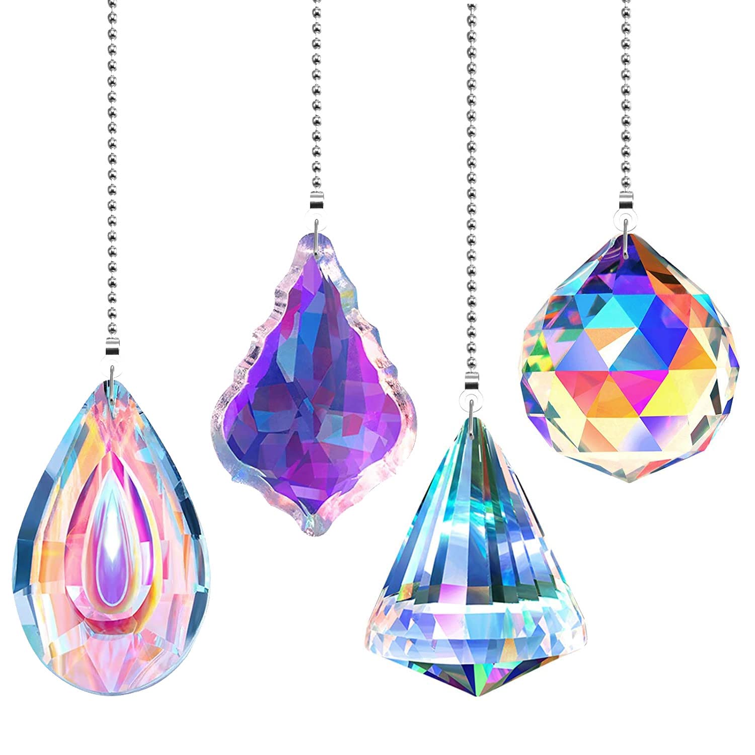 Excefore Ceiling Fan Pull Chain Decorative 4PC Crystal Fan Pull Chain Extension Ceiling Fan Pull Chain Ornaments with 20in Connector for Pendant Suncatcher, Table Lamp, Home Decoration DIY